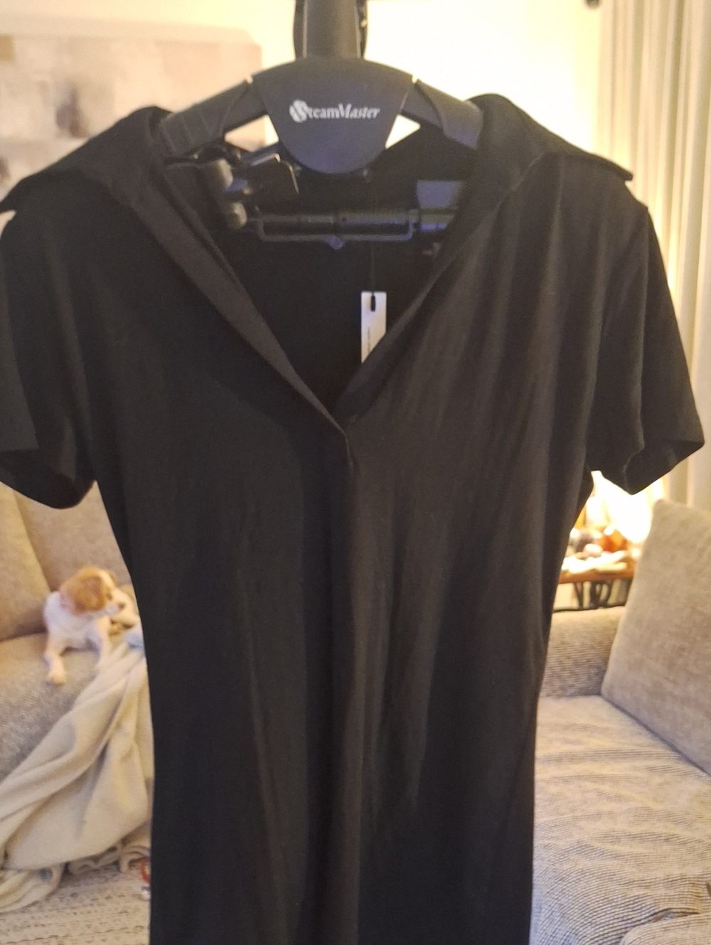 Women's Black Hooded Short-Sleeve Tunic Top